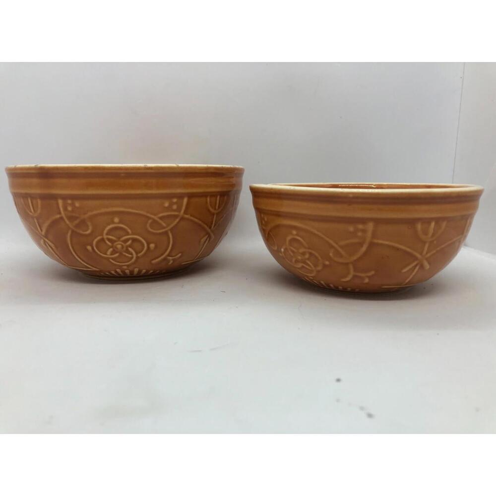 Rare Old Ceramic Glazed Orange Patterned Bowls Marked 609/5 060 609/5 035